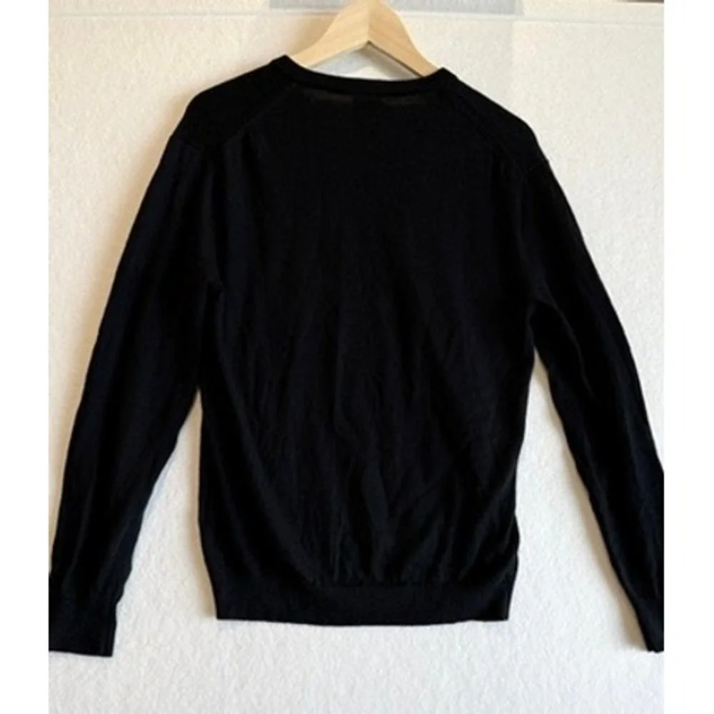 J.Crew V-Neck Sweater Men M Black Slim Fit 100% Merino Wool AE138